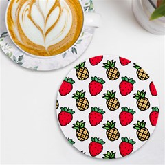 Strawberries Pineapples Fruits Uv Print Round Tile Coaster by Loisa77