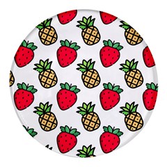 Strawberries Pineapples Fruits Round Glass Fridge Magnet (4 Pack)