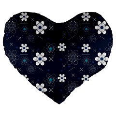 Blue Background Abstract Seamless Large 19  Premium Flano Heart Shape Cushions by Loisa77