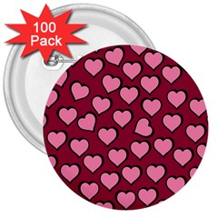 Pattern Pink Abstract Heart 3  Buttons (100 Pack)  by Loisa77