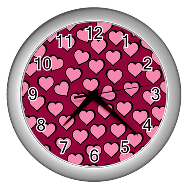 Pattern Pink Abstract Heart Wall Clock (Silver)