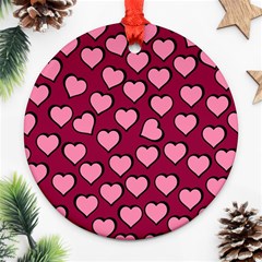 Pattern Pink Abstract Heart Round Ornament (two Sides)