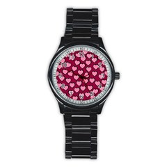 Pattern Pink Abstract Heart Stainless Steel Round Watch by Loisa77