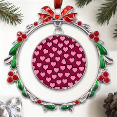 Pattern Pink Abstract Heart Metal X mas Wreath Ribbon Ornament