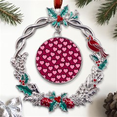 Pattern Pink Abstract Heart Metal X mas Wreath Holly Leaf Ornament