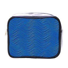 Blue Wave Abstract Texture Seamless Mini Toiletries Bag (one Side) by Loisa77