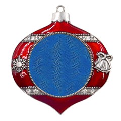 Blue Wave Abstract Texture Seamless Metal Snowflake And Bell Red Ornament by Loisa77