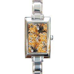 Leaf Yellow Point Flower White Rectangle Italian Charm Watch by Loisa77