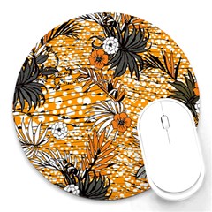 Leaf Yellow Point Flower White Round Mousepad by Loisa77