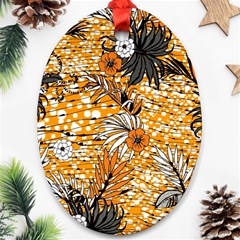 Leaf Yellow Point Flower White Ornament (oval)