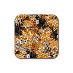 Leaf Yellow Point Flower White Rubber Coaster (square) by Loisa77