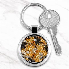 Leaf Yellow Point Flower White Key Chain (round) by Loisa77