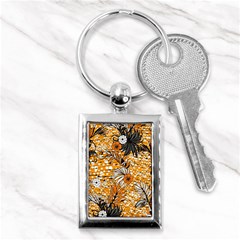 Leaf Yellow Point Flower White Key Chain (rectangle) by Loisa77