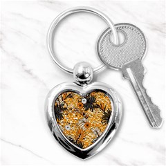 Leaf Yellow Point Flower White Key Chain (heart) by Loisa77