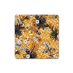 Leaf Yellow Point Flower White Square Magnet by Loisa77