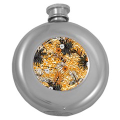 Leaf Yellow Point Flower White Round Hip Flask (5 Oz) by Loisa77