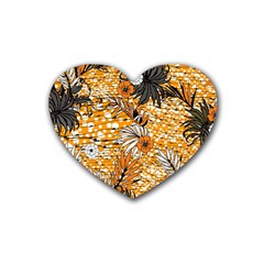 Leaf Yellow Point Flower White Rubber Heart Coaster (4 Pack) by Loisa77