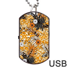 Leaf Yellow Point Flower White Dog Tag Usb Flash (two Sides) by Loisa77