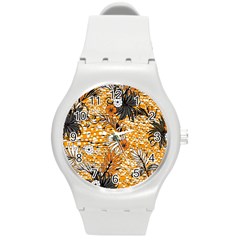 Leaf Yellow Point Flower White Round Plastic Sport Watch (m) by Loisa77