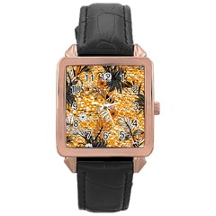 Leaf Yellow Point Flower White Rose Gold Leather Watch  by Loisa77