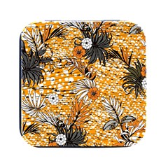 Leaf Yellow Point Flower White Square Metal Box (black) by Loisa77