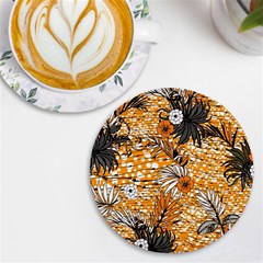 Leaf Yellow Point Flower White Uv Print Round Tile Coaster by Loisa77