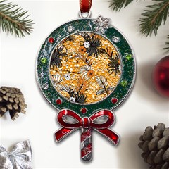 Leaf Yellow Point Flower White Metal X mas Lollipop With Crystal Ornament by Loisa77