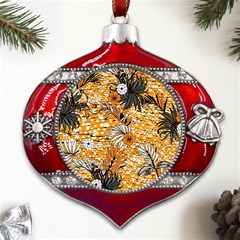 Leaf Yellow Point Flower White Metal Snowflake And Bell Red Ornament