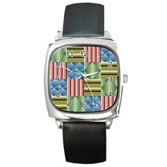 Patchwork Tile Pattern Mosaic Square Metal Watch by Loisa77