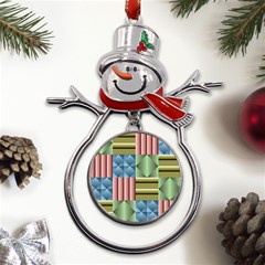 Patchwork Tile Pattern Mosaic Metal Snowman Ornament