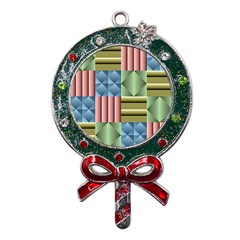 Patchwork Tile Pattern Mosaic Metal X mas Lollipop With Crystal Ornament by Loisa77