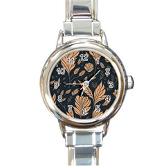 Background Pattern Leaves Texture Round Italian Charm Watch by Loisa77