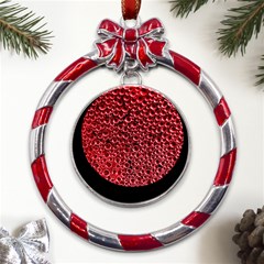 Drops Water Drop Trypophobia Metal Red Ribbon Round Ornament by Loisa77