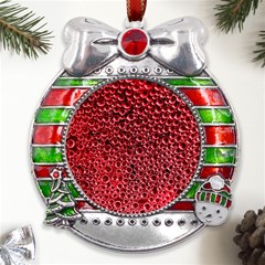 Drops Water Drop Trypophobia Metal X mas Ribbon With Red Crystal Round Ornament by Loisa77