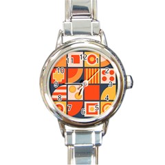 Square Shapes Pattern Design Round Italian Charm Watch by Loisa77