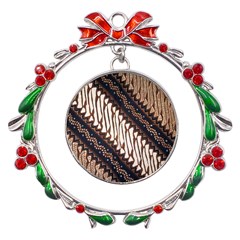 Batik Indonesian Culture Indonesia Authentic Metal X mas Wreath Ribbon Ornament by Perong