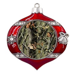 Realtree Camo Seamless Pattern Metal Snowflake And Bell Red Ornament by Perong