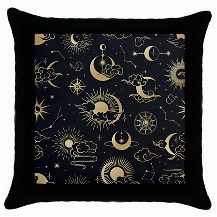 Asian Seamless Pattern With Clouds Moon Sun Stars Vector Collection Oriental Chinese Japanese Korean Throw Pillow Case (Black)