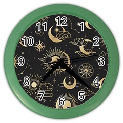 Asian Seamless Pattern With Clouds Moon Sun Stars Vector Collection Oriental Chinese Japanese Korean Color Wall Clock by Perong