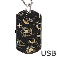 Asian Seamless Pattern With Clouds Moon Sun Stars Vector Collection Oriental Chinese Japanese Korean Dog Tag Usb Flash (one Side) by Perong