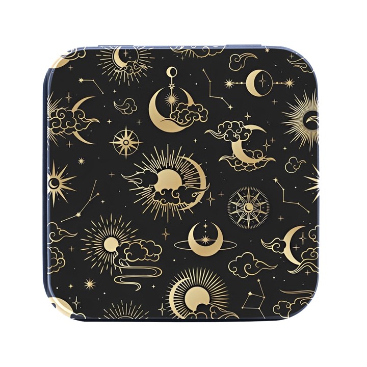 Asian Seamless Pattern With Clouds Moon Sun Stars Vector Collection Oriental Chinese Japanese Korean Square Metal Box (Black)