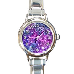 Purple Violet Glitter Galaxy Nebula Space Pattern Round Italian Charm Watch by Perong