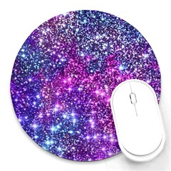 Purple Violet Glitter Galaxy Nebula Space Pattern Round Mousepad