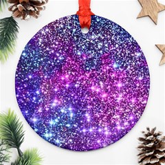 Purple Violet Glitter Galaxy Nebula Space Pattern Ornament (Round)