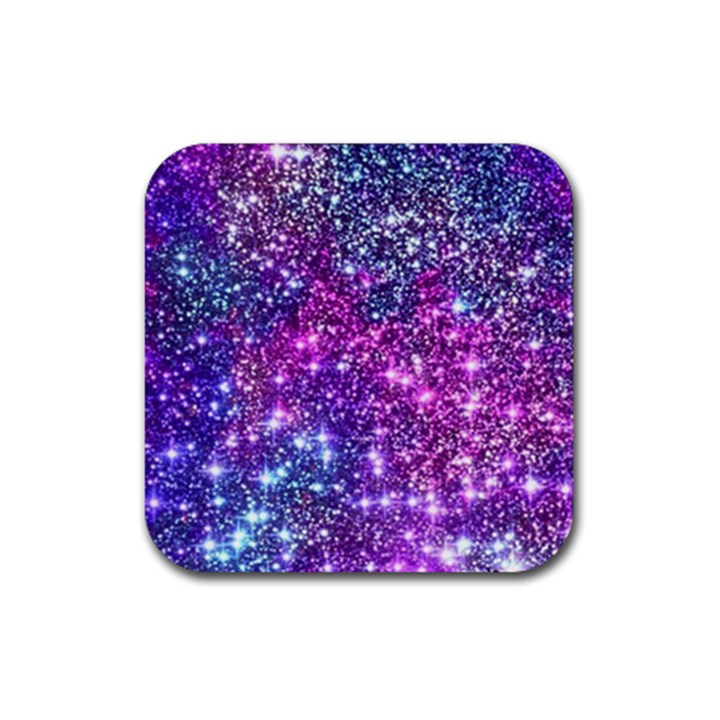 Purple Violet Glitter Galaxy Nebula Space Pattern Rubber Coaster (Square)