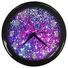 Purple Violet Glitter Galaxy Nebula Space Pattern Wall Clock (Black)