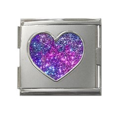 Purple Violet Glitter Galaxy Nebula Space Pattern Mega Link Heart Italian Charm (18mm)