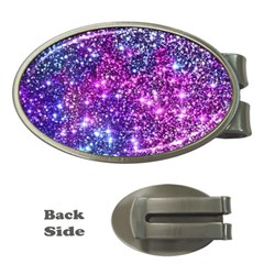 Purple Violet Glitter Galaxy Nebula Space Pattern Money Clips (Oval) 