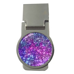 Purple Violet Glitter Galaxy Nebula Space Pattern Money Clips (Round) 