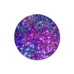 Purple Violet Glitter Galaxy Nebula Space Pattern Rubber Coaster (Round)